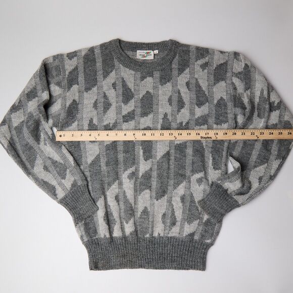 Vtg Monte Carlo Grandpa Sweater Men’s M Gray Geometric 3D Ribbed tight Knit - Picture 5 of 9